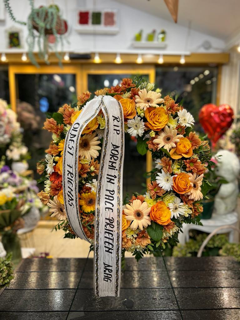 Coroană funerară rotundă Florete - Flori online Iasi