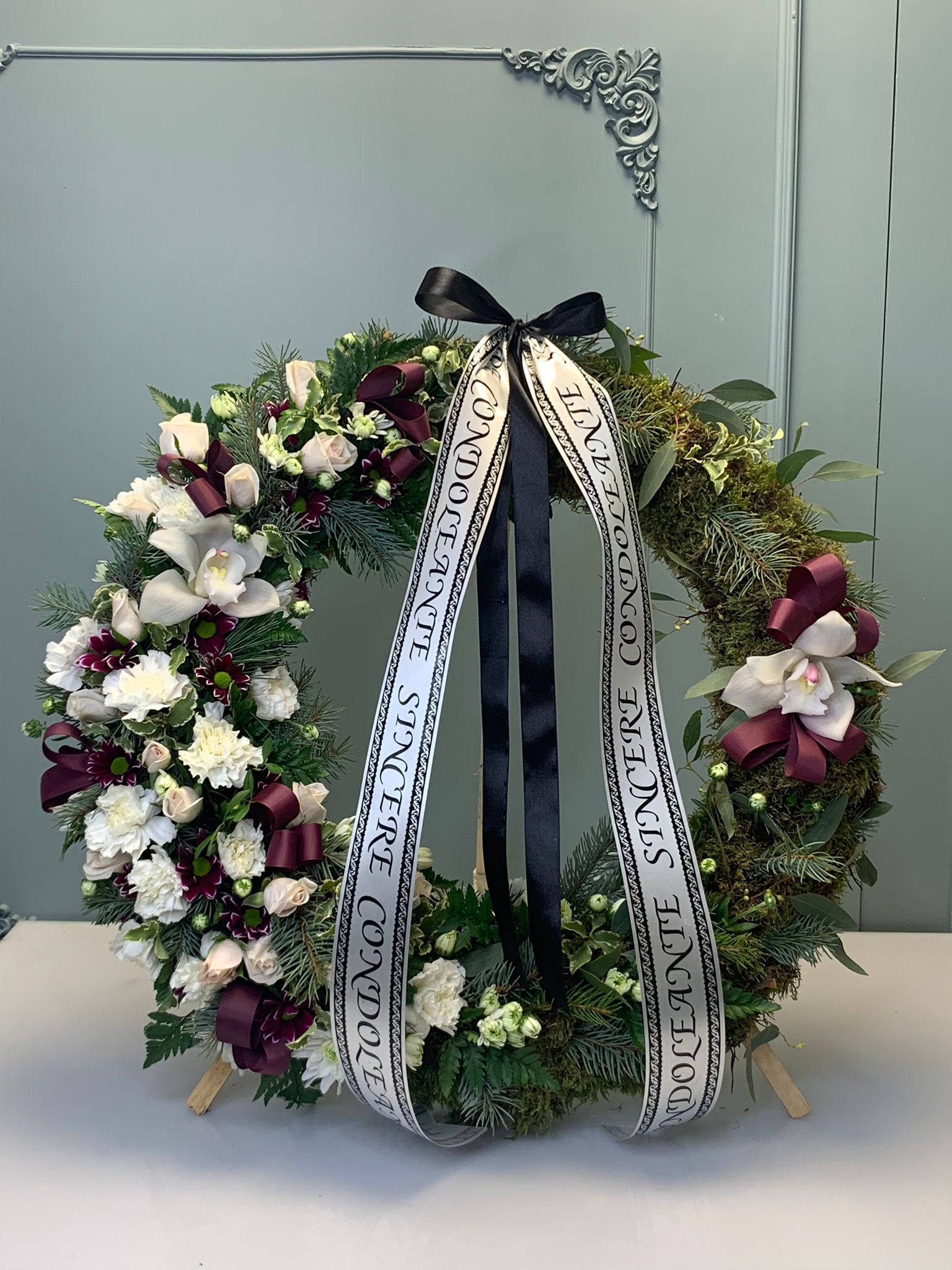 Coroană funerară rotundă Florete - Flori online Iasi